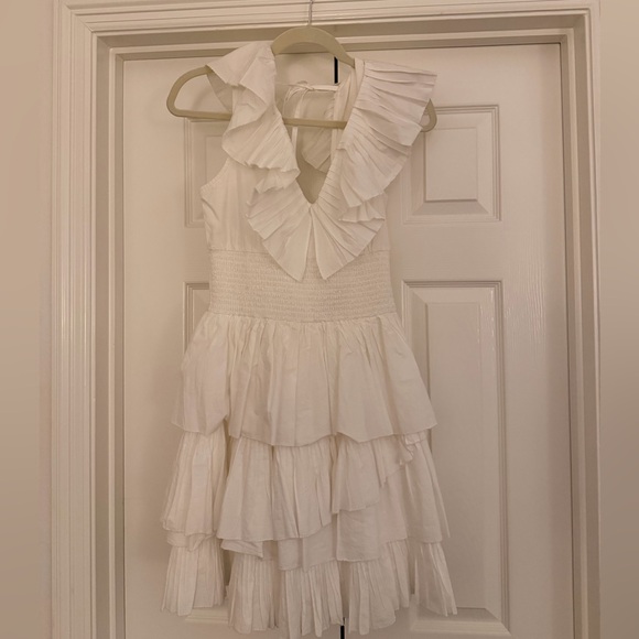 Chic White Ruffled Mini Dress - Picture 1 of 5